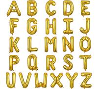 (Gold, Letter I) 16" Letters Numbers Foil Balloons Air Filled Self Inflating Decorations