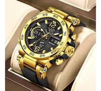 (gold) Lige New Fashion Men's Watch 50m Waterproof Luminous Sport Quartz Watch Automatic Date Timing Wristwatch