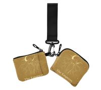 Gold Line Empress Tarot Moon Star Celestial Art Women's Coin Pouches Card | Large Capacity Change Purse Wallet with Keychain for Women Men 2 Pcs