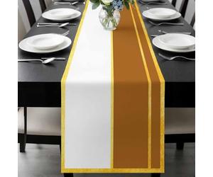 Gold Line Table Runner 13x108 Inches Long Brown Color Block Rectangular Geometric Modern Cotton Linen Table Runner Burlap Style for Dinner Table Party Decor Tabletop Decorations