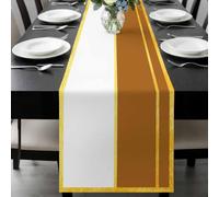 Gold Line Table Runner 16x72 Inches Long Brown Color Block Rectangular Geometric Modern Cotton Linen Table Runner Burlap Style for Dinner Table Party Decor Tabletop Decorations