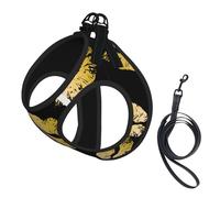 Gold Lips Print Dog Harness Small Sized And Leash Set, Step In Soft Light Puppy Vest Breathable Mesh Pet Harness