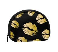 Gold Lips Print Portable Mini Storage Bag Shell Shaped Wallet Small Coin Wallet Shell Storage Bag