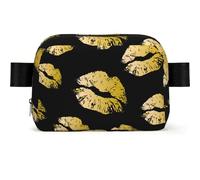 Gold Lips Print Square Bumbag Fanny Pack for Men Women Adjustable Belt Bag Waterproof Cross Body Bag Chest Bag