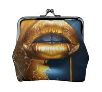 Gold Lips Printed Coin Purse Pouch-Mini Coin Wallet,Change Purse,Leather Coin Pouch Holder For Woman Girls, Black, One Size, Modern,european Style, Retro