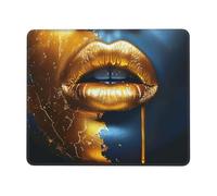 Gold Lips Printed Gaming Mouse Pad 8x7.6 Inches, Non-Slip Rubber Base Laptop Mousepad Desk Mat with Stitched Edges for Gamer, Office, Home