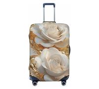 Gold Liquid Around Two White Roses Elastic Travel Luggage Covers Dustproof Scratch-Resistant Suitcase Protector Fit 22-24 Inch