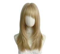 Gold Long Straight Wig for Women with Bangs Layered Wig Natural Looking Synthetic Wigs Cosplay Costume Full Wigs for Daily Use