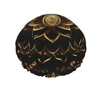 Gold Lotus Flowers Print Bath Hair Cover For Women Reusable Double Waterproof Layers Shower Caps For Women Ladies
