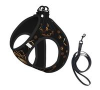 Gold Lotus Flowers Print Soft Mesh Dog Harness and Leash Set Pet Puppy Cat Comfort Padded Vest No Pull Harnesses