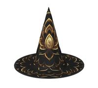 Gold Lotus Flowers Print Teens Adults Halloween Witch Hat Unisex Cap For Wide Brim Carnivals Party Accessory