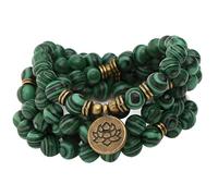 Gold Lotus Pendant Mala Beads Bracelet Strand 108, For Prayer Meditation And, Green Stripes With, Present Ideal Spiritual Practices For
