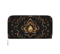 Gold lotuses Flowers print Leather Wallet for Women Men,Women's Leather Clutch Wallet with Zip,Large Capacity