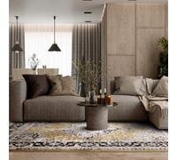Gold Luxurious Traditional Bordered Easy To Clean Rug For Living Room Bedroom & Dining Room-200Cm X 290Cm