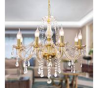 Gold Luxury Candle Crystal Chandelier, 8 Lights K9 Modern Crystal Chandelier for Dining Room, Glass Ceiling Pendant Lamp for Living Room Lighting Salon Balcony (8 Lights, Gold)