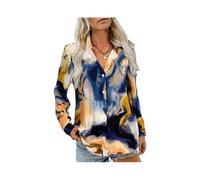 (Gold, M) Europe and the United States autumn new women's long-sleeve printed button-down shirt V-neck blouse women
