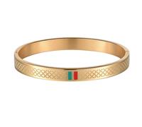 (gold, M(For Male)) Titanium Steel Buckle Bangle Bracelet Minimalist INS-Style Red & Green Enamel Cuff