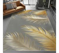 Gold Machine Washable Area Rugs, Soft Antifouling Carpet for Living Room Bedroom Kitchen Nursery, Plant Luxury Palm Leaf Illustration Printed Low Pile Floor Mat for Easy Care, 80 x 150 cm