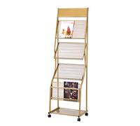 Gold Magazine Holder - Floor-Standing Brochure Display Stand with Wheels, Perfect for Organizing Reading Materials, Newspapers, and Product Exhibitions.
