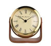 Gold Mantel Clock on Brown Leather Stand Wm Widdop W2942