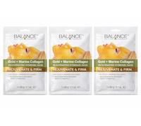 Gold + Marine Collagen Rejuvenating Hydrogel Face Masks, 3 face masks, each mask 60g / 2.1 oz, Balance Active Formula