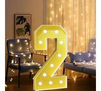 Gold Marquee Numbers Night Light,Battery Powered Party Decoration Large Light Up Pre-Cut Foam Board,Create A New Year Atmosphere(Number 2,4ft)