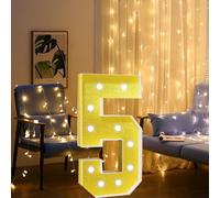 Gold Marquee Numbers Night Light,Battery Powered Party Decoration Large Light Up Pre-Cut Foam Board,Create A New Year Atmosphere(Number 5,2.3ft)