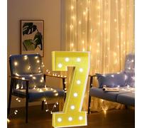 Gold Marquee Numbers Night Light,Battery Powered Party Decoration Large Light Up Pre-Cut Foam Board,Create A New Year Atmosphere(Number 7,2.3ft)