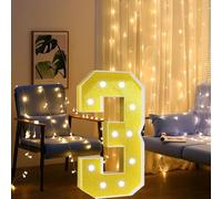 Gold Marquee Numbers Night Light,Battery Powered Party Decoration Large Light Up Pre-Cut Foam Board,Create A New Year Atmosphere(Number 3,2.3ft)