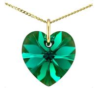 Gold May Birthstone Necklace Emerald Pendant Chain With Sparkly Heart Crystal Jewellery for Girls Gift for Daughter Birthday, Women, Mum, Wife & Valentine’s 16 inch