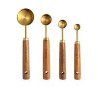 Gold Measuring Cups and Spoons Set of 4, Golden Stainless Steel Measuring Cups with Wooden Handles brass Measuring Spoons Set for Baking Supplies
