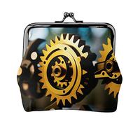 Gold Mechanical Discs Full Double-Sided Printed Pattern Women's and Girls' Fashionable Leather Kiss Lock Coin Purse Card Bag