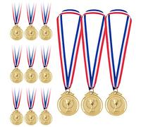 Gold Medals for Children, CJBIN 12 Pieces Winner Kids Medals with Trophies Carving Pattern, Awards Metal Medals with Ribbons for Sports, Football, Party, Olympic Style (Gold)