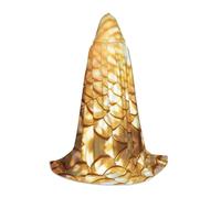 Gold Mermaid Scale Print Halloween Hooded Cloak Masquerade Cosplay Costume Unisex Witch Robe Cloak with Hood Cape, Black, Large