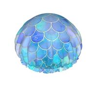 Gold Mermaid Scale Print Shower Cap with Elastic and Reusable for Long and Short Hair,Double Layers Hair Cap