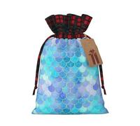 Gold Mermaid Scale Printing Cute Color Matching Plaid Christmas Bag Drawstring Design For Christmas Party Gift Packaging