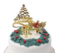 Gold Merry Christmas Cake Decoration Yule Log Cupcake Toppers (3 Piece Gold Leaf Holly Set)