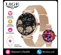 (gold, mesh belt) LIGE New Women Smart Watch AMOLED HD Screen Health Monitoring Smart Watch NX7PRO For Android iOS