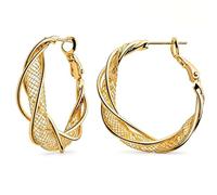 Gold Mesh Twisted Hoop Earrings Lightweight Chunky Braided Hoops for Women | Woven metallic mesh intertwined with polished gold ribbons. Lightweight, hypoallergenic statement hoops for all-day comfort.