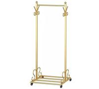 Gold Metal Coat Rack on Wheels Multi Functional Open Wardrobe for Bedroom & Office Stylish Standing Coat Hanger Versatile Storage Solution for Any Space