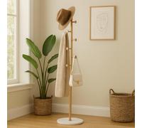 Gold Metal Coat Stand with 8 Hooks - Free Standing Garment Rack, Jacket & Hat Hanger with Umbrella Holder for Hallway, Bedroom & Office (Gold)