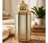 Gold Metal Decorative Moroccan Lantern Candle Holder Lamp for Indoor or Outdoor Home Decor, Extra Large