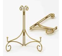 Gold Metal Easel Plate Stand, Decorative Iron Plate Holder for Picture Farme, Photo, Coolbook, Card, Platter, Decorative Plate, 10-inch, 2-Pack