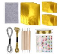 Gold Metal Foil Craft Set, Includes 15 Gold Leaf Sheets 2 Embroidery Threads 1 Non-Woven Fabric 5 Engraving Pens 1 Diamond Sticker 1 Roll Copper Wire Suitable for Engraving Embossing Art Project