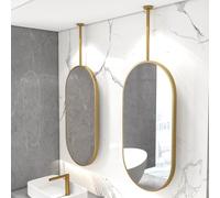 Gold Metal Framed Bathroom Mirror for Ceiling Hanging, Oval Wall Mounted Vanity Mirror Makeup Shaving Mirror, Customizable Decorative Suspended Mirror for Living Room(50cmx60cm)