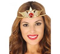 Gold metal headband with red stone for women, superhero