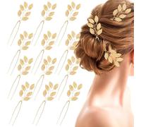 Gold Metal Leaf Hair Pins,UHOMENY 12pcs Bridal Wedding Party Prom U-Shaped Metal Leaf Hairpins Clips Hair Accessories Headpieces for Bride Bridesmaids Women Girls