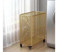 Gold Metal Mesh Laundry Hamper with Rolling Lockable Wheels Round Storage Basket for Dirty Clothes & Toys Convenient Handles Size: 52x43x23cm Ideal for Bathroom & Bedroom