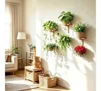 Gold Metal Plant Hanger Wall Mount 2-Pack Extra Hook(4 sets) | Extra hanging hook per unit, holds 8 pots total, gold finish, indoor green space, creative layout