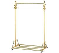 Gold Metal Rolling Clothes Rack, Multifunctional Garment Stand for Bedroom & Office, Heavy-Duty Open Wardrobe, Holds 60kg, Easy Assembly, Stylish Storage Solution